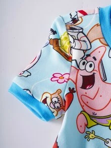 SpongeBob SquarePants | SHEIN Baby Boy Cartoon Print Top & Shorts Snug Fit Loungewear - Blue - View 4
