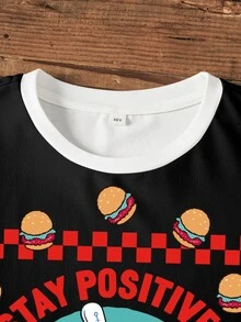 SpongeBob SquarePants | SHEIN Tween Boy Cartoon Print Round Neck Short Sleeve T-Shirt And Shorts Casual Daily Outfit - White - View 3