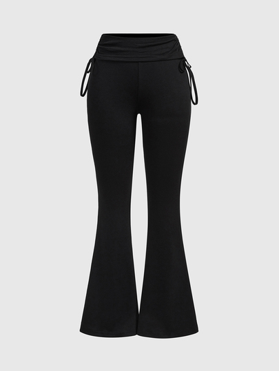 Spring Valentine's Day Black  Versatile Black Drawstring Flare Pants
