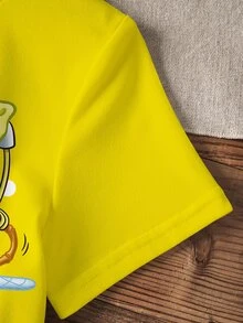 SpongeBob SquarePants | SHEIN Young Boy Cartoon Print Crew Neck T-Shirt And Shorts Set - White - View 4