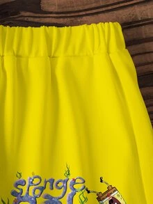 SpongeBob SquarePants | SHEIN Young Boy Cartoon Print Crew Neck T-Shirt And Shorts Set - White - View 5