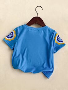 SpongeBob SquarePants | SHEIN Young Boy Summer Casual Sports Daily Commute Fun Cartoon Letter Print Short Sleeve T-Shirt - Blue - View 2