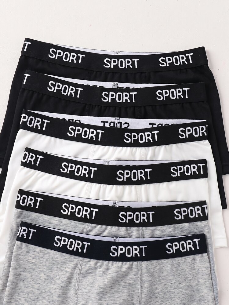 SHEIN 6pcs Kids Tween Boy Sports Casual Letter Pattern Elastic Skin-Friendly Boxer Briefs, White, Gray, Black - Multicolor - View 5