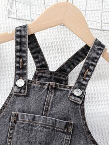 Elladie kids 女童幼兒牛仔連身褲，愛心刺繡圖案，休閒可愛秋季款 - 灰色 - 查看 5