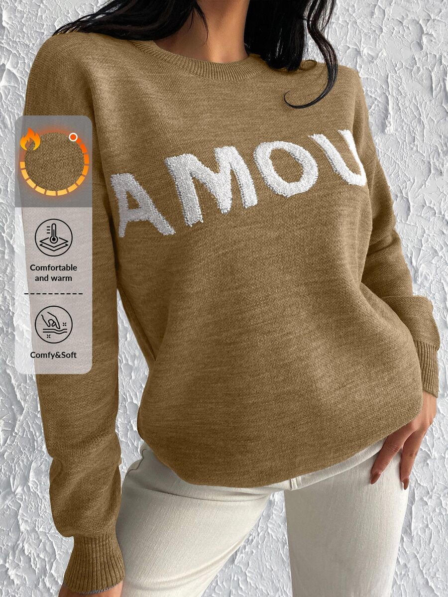 Letter Pattern Drop Shoulder Sweater