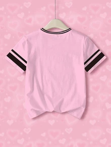 THE POWERPUFF GIRLS X SHEIN Tween Girl Round Neck Letter Cartoon Print Casual Daily Short Sleeve T-Shirt - White - View 2