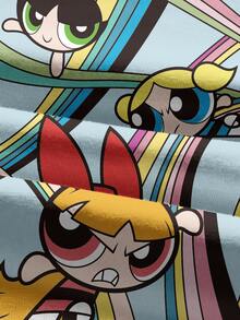 THE POWERPUFF GIRLS X SHEIN 女款卡通印花圓領短袖修身休閒T恤 - 白色 - 查看 4