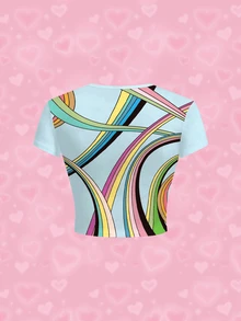 THE POWERPUFF GIRLS X SHEIN 女款卡通印花圓領短袖修身休閒T恤 - 白色 - 查看 2