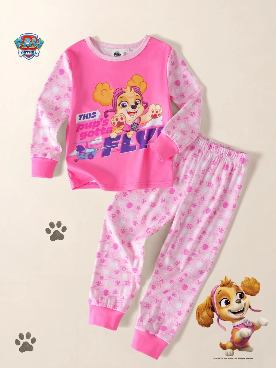 SHEIN | PAW Patrol 女童仙女公主卡通印花長袖上衣與長褲貼身家居服套裝 2件組 7歲生日 嬰兒派對 粉色 秋季貼身 - 淺粉色 - 查看 1