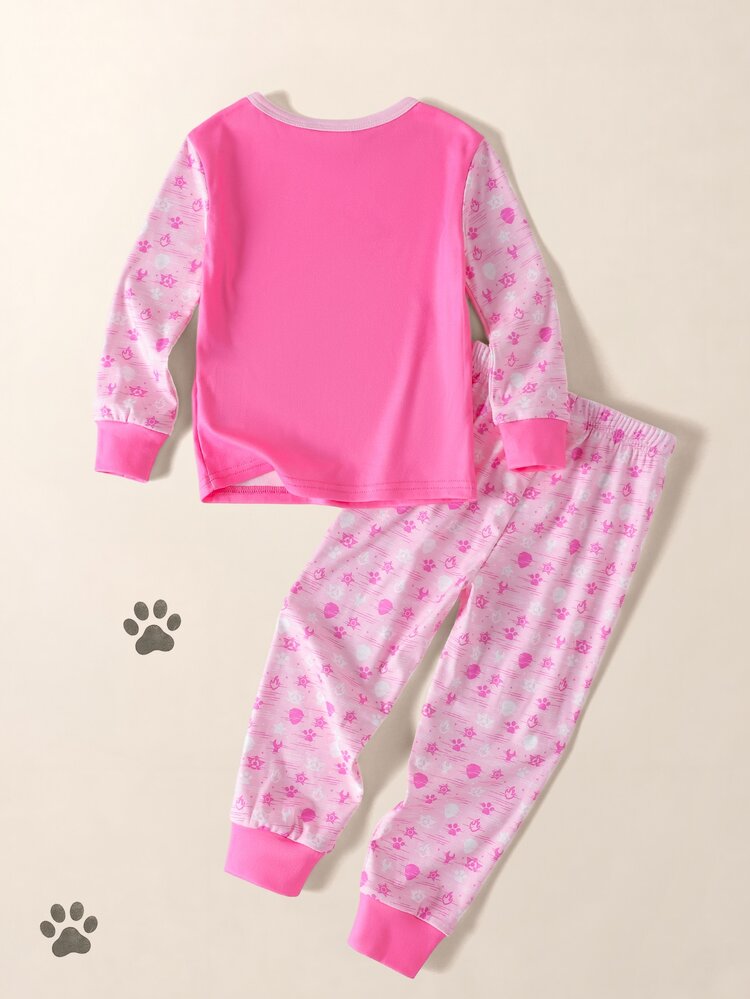 Maija Kids SHEIN | PAW Patrol Maija Kids Young Girl Cute Casual Versatile Cartoon Print Long Sleeve Top And Pants Tight Fit Loungewear Set 2pcs - Baby Pink - View 4