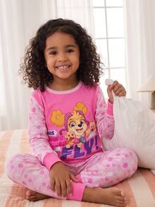 Maija Kids SHEIN | PAW Patrol Maija Kids 女童可愛休閒百搭卡通印花長袖上衣與緊身褲家居服套裝 2件組 - 淺粉色 - 查看 3