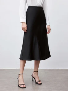 BizChic 女士基本款黑色 A 字裙，适合城市通勤、商务、休闲、办公室穿着，优雅女士正装 - 黑色 - 查看 4