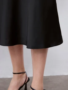 BizChic 女士基本款黑色 A 字裙，适合城市通勤、商务、休闲、办公室穿着，优雅女士正装 - 黑色 - 查看 6