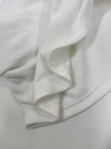 Vadaroq 女士秋冬返校必备纯色褶皱不对称领长袖套头卫衣灯笼袖上衣 - 白色 - 查看 5