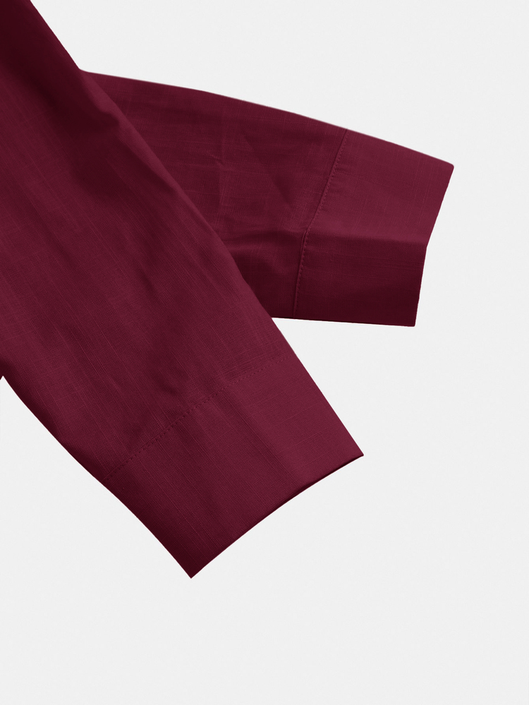 BizChic Women's Burgundy Color Lapel Front Button-Down Contrast Button Shirt, Elegant Minimalist Casual Commute Date Daily Vacation Independence Day Autumn - Burgundy - View 10