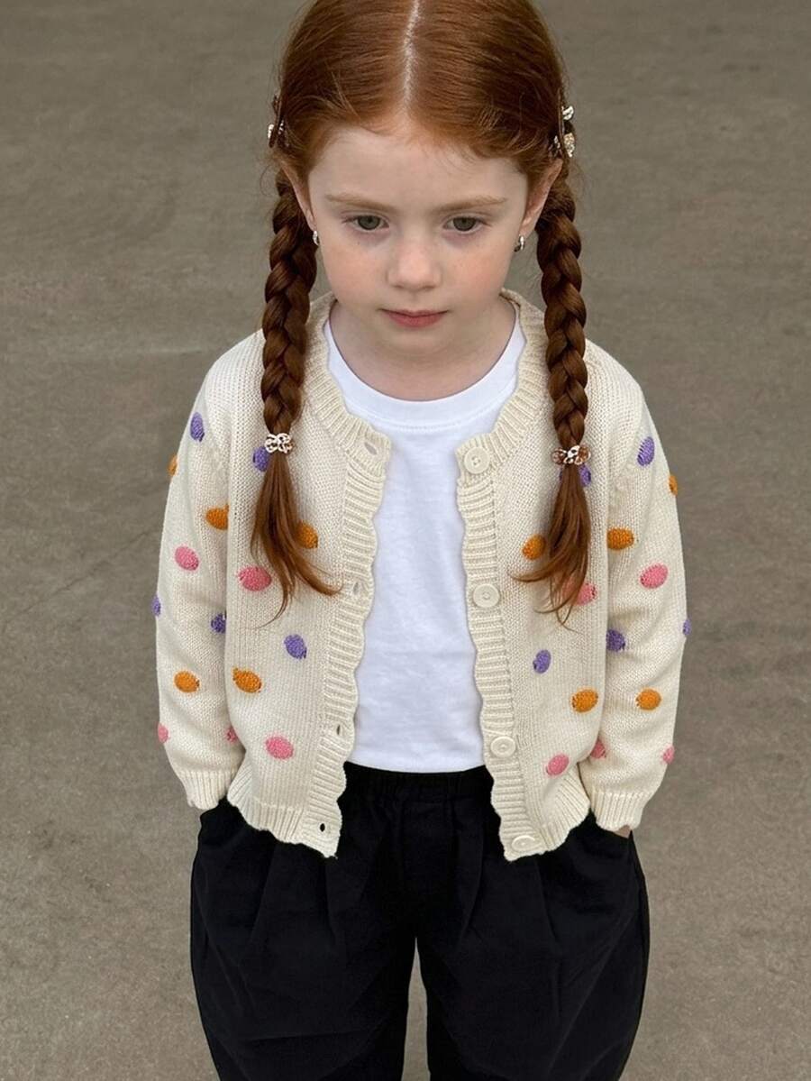 Blossori Young Girl Young Girl Young Girl Young Girl Young Girls Cardigans Autumn/Winter Red Fitted Round Neck Sweater Jacket - Multicolor - View 1