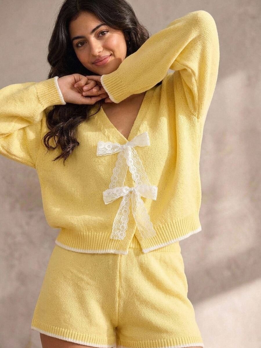 SHEIN 少女蕾絲毛絨舒適簡約休閒開襟衫，秋冬款