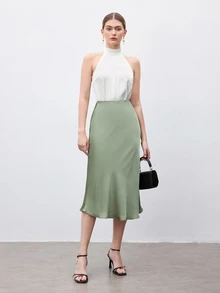 BizChic Women's Basic A-Line Skirt, Suitable For Commuting, Business, Casual, Office Wear, Elegant Formal Attire For Ladies, Autumn - Mint Green - View 8