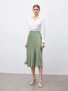 BizChic Women's Basic A-Line Skirt, Suitable For Commuting, Business, Casual, Office Wear, Elegant Formal Attire For Ladies, Autumn - Mint Green - View 5