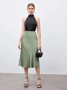 BizChic Women's Basic A-Line Skirt, Suitable For Commuting, Business, Casual, Office Wear, Elegant Formal Attire For Ladies, Autumn - Mint Green - View 2