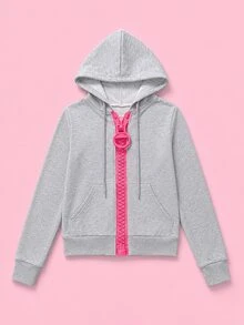 Rovax Women's Street Fashion Zip Pocket Long Sleeve Sweatshirt - Grey - View 6