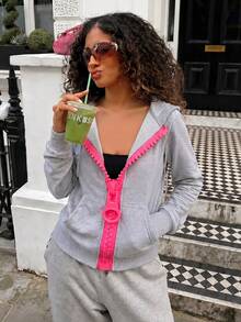 Rovax Women's Street Fashion Zip Pocket Long Sleeve Sweatshirt - Grey - View 1
