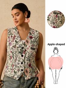 Travachic Plus Size Autumn Casual Gothic Jacquard Vest Jacket Wedding Guest - Multicolor - View 7