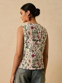 Travachic Plus Size Autumn Casual Gothic Jacquard Vest Jacket Wedding Guest - Multicolor - View 2