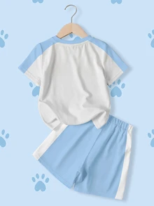 SHEIN | PAW Patrol 小男孩卡通印花T恤短褲套裝 - 白色 - 查看 2