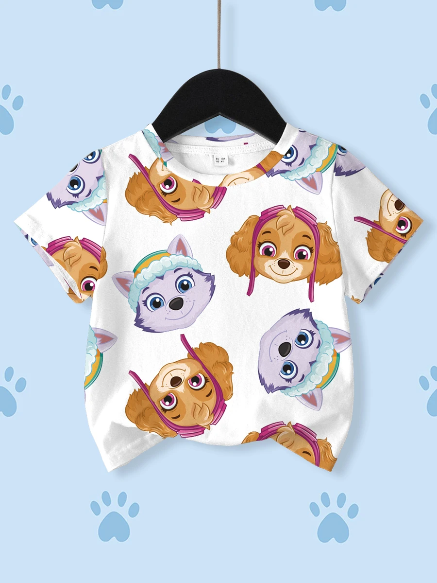SHEIN | PAW Patrol Young Girl Cartoon Print Short Sleeve T-Shirt - White - View 1