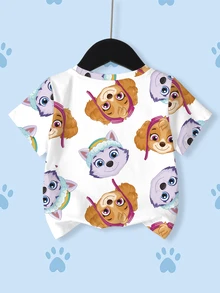 SHEIN | PAW Patrol Young Girl Cartoon Print Short Sleeve T-Shirt - White - View 2