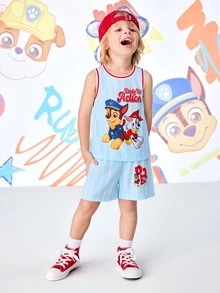 SHEIN | PAW Patrol 男童字母卡通印花圆领T恤和短裤休闲日常穿搭 - 彩色 - 查看 5