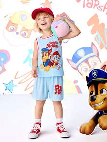 SHEIN | PAW Patrol 男童字母卡通印花圆领T恤和短裤休闲日常穿搭 - 彩色 - 查看 2
