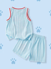 SHEIN | PAW Patrol 男童字母卡通印花圆领T恤和短裤休闲日常穿搭 - 彩色 - 查看 3