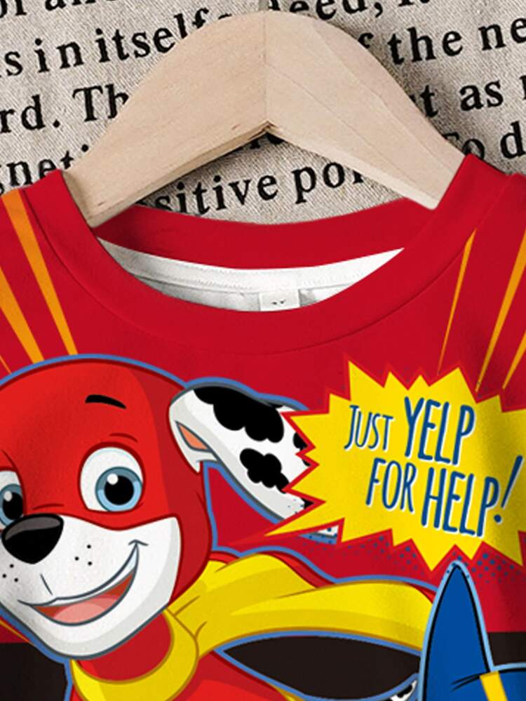 SHEIN | PAW Patrol 2 st/set för pojkar, kortärmad t-shirt och shorts med bokstäver och tecknat tryck - Vitt - Visa 3