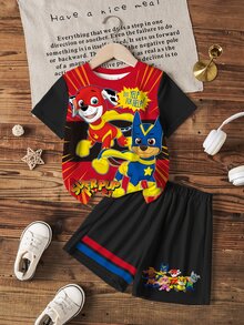SHEIN | PAW Patrol 2pcs/Set Young Boy Casual Letter & Cartoon Print Short Sleeve T-Shirt And Shorts Set - White - View 7