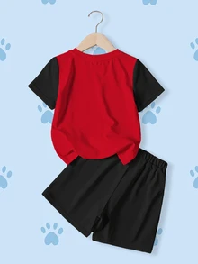 SHEIN | PAW Patrol 2pcs/Set Young Boy Casual Letter & Cartoon Print Short Sleeve T-Shirt And Shorts Set - White - View 2