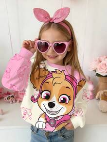SHEIN | PAW Patrol 少女卡通圖案休閒日常長袖運動衫 - 白色 - 查看 5