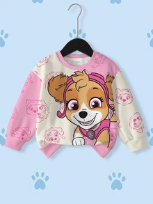 SHEIN | PAW Patrol 少女卡通圖案休閒日常長袖運動衫 - 白色 - 查看 1