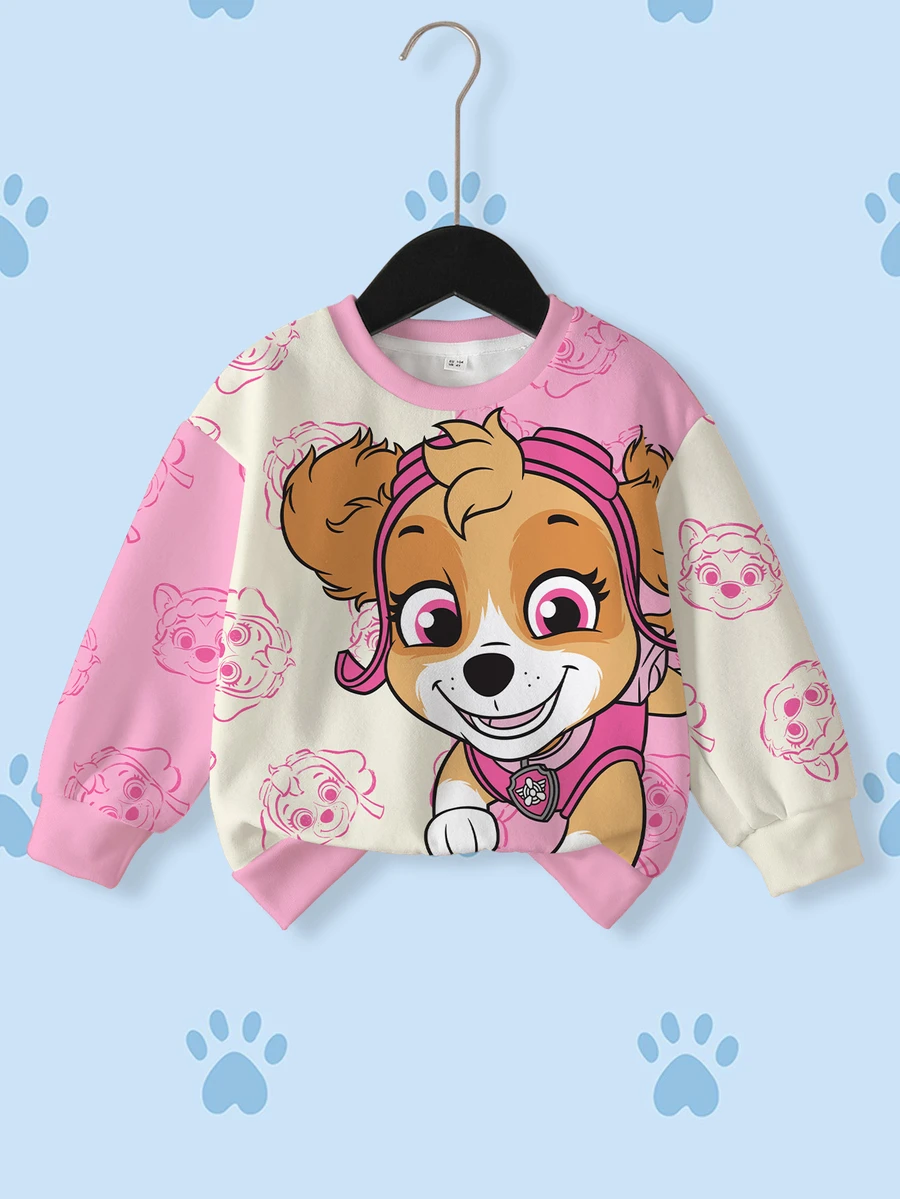 SHEIN | PAW Patrol 少女卡通圖案休閒日常長袖運動衫 - 白色 - 查看 1