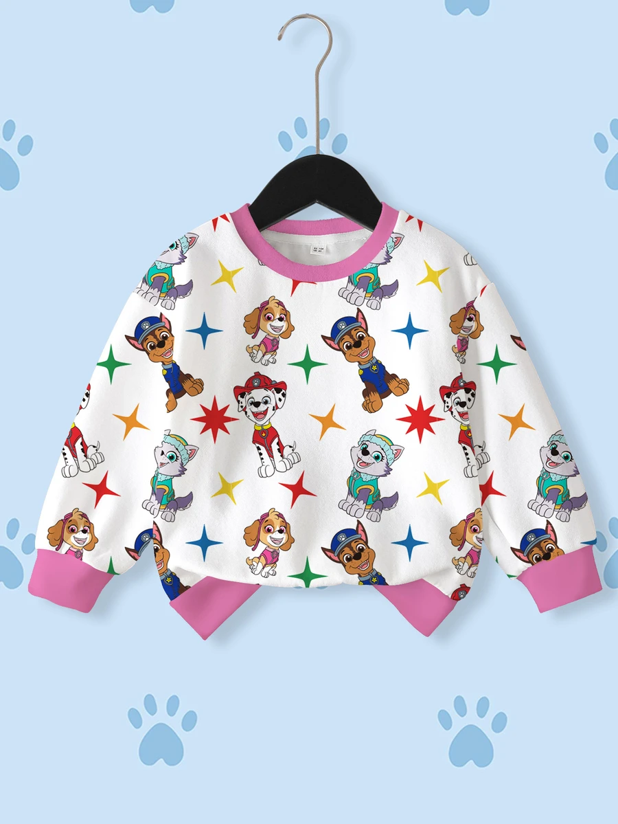SHEIN | PAW Patrol 女童全印花對比滾邊休閒日常長袖運動衫 - 白色 - 查看 1