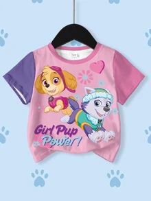 SHEIN | PAW Patrol Young Girl Summer Casual Color Block Cartoon Print T-Shirt - White - View 1