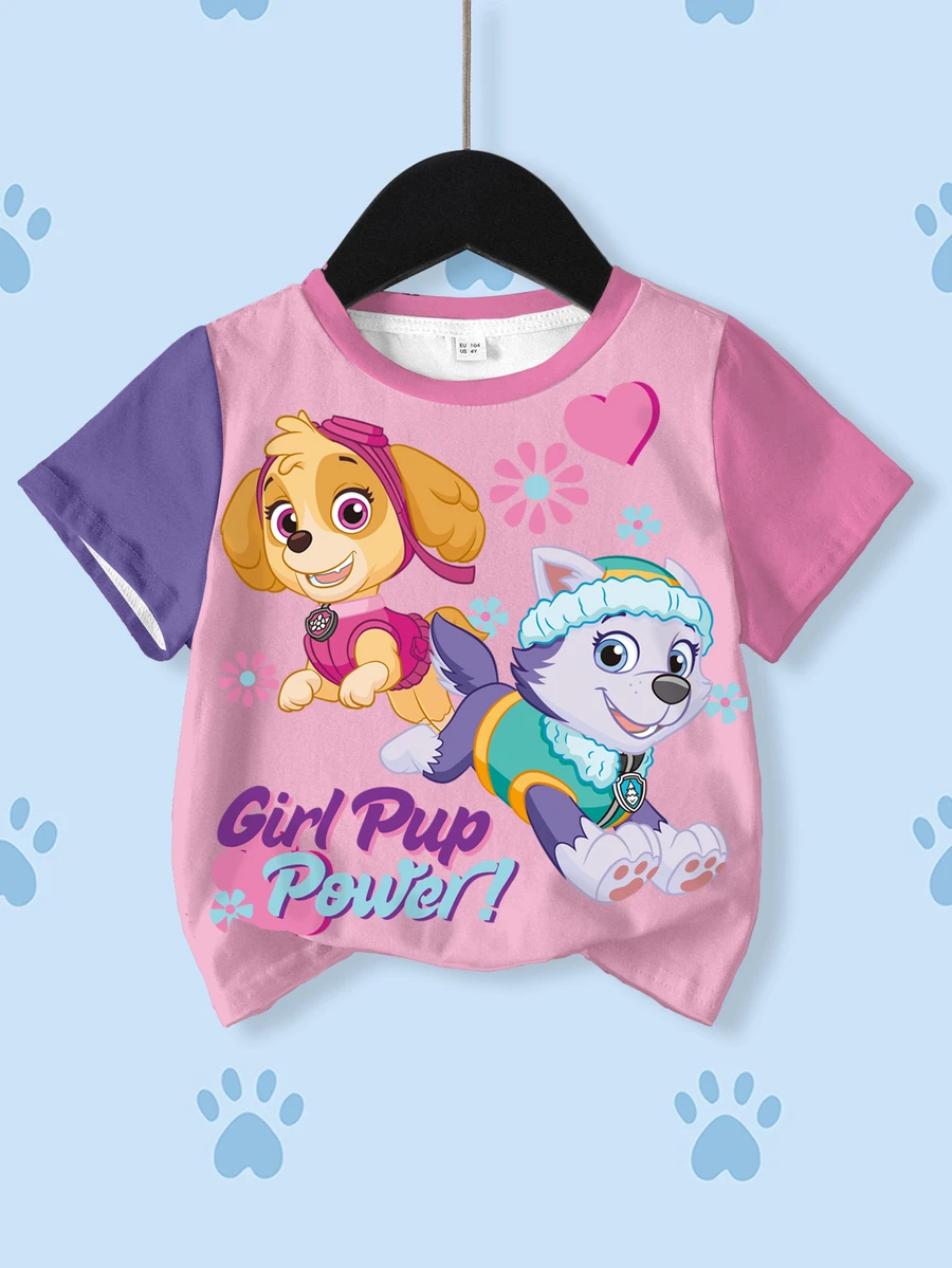 SHEIN | PAW Patrol Young Girl Summer Casual Color Block Cartoon Print T-Shirt - White - View 1