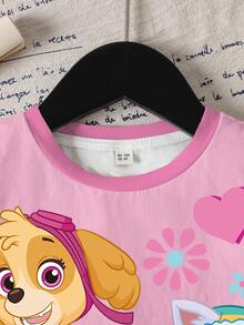 SHEIN | PAW Patrol Young Girl Summer Casual Color Block Cartoon Print T-Shirt - White - View 3