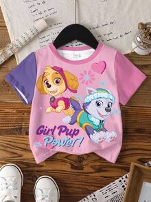 SHEIN | PAW Patrol Young Girl Summer Casual Color Block Cartoon Print T-Shirt - White - View 7