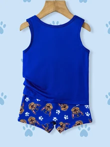 SHEIN | PAW Patrol 2pcs/Set Young Boy Vest & Briefs Set, Cute Collaboration Series - Navy Blue - View 2