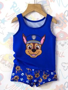 SHEIN | PAW Patrol 2pcs/Set Young Boy Vest & Briefs Set, Cute Collaboration Series - Navy Blue - View 8
