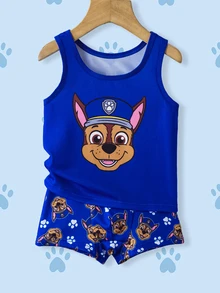SHEIN | PAW Patrol 2pcs/Set Young Boy Vest & Briefs Set, Cute Collaboration Series - Navy Blue - View 1