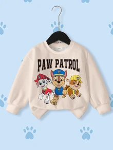 SHEIN | PAW Patrol 小男孩可爱卡通狗和字母图案羊毛套头衫，休闲日常穿着 - 白色 - 查看 1