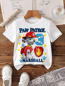 SHEIN | PAW Patrol 小男孩夏季休閒卡通印花T恤 - 白色 - 查看 7